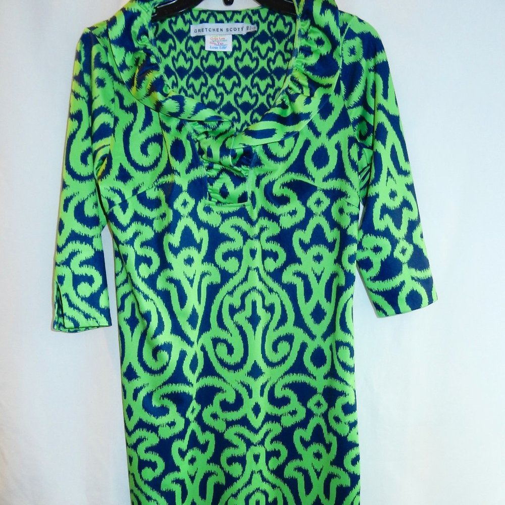 GRETCHEN SCOTT GREEN AND NAVY KNIT DRESS IN SIZE XS